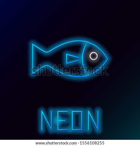 Blue glowing neon line Fish icon isolated on black background. Colorful outline concept. Vector Illustration