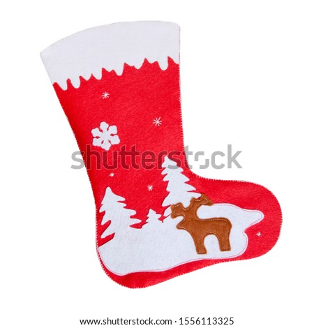 
Red christmas candy sock on white isolated background
