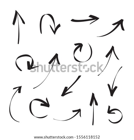 Arrows icons vector hand drawn editable set. Arrow sketch handmade doodle swipe up symbol sign isolated on white background. Simple logo vector design illustration image Royalty-Free Stock Photo #1556118152