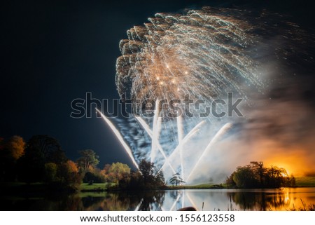 Long exposure of fireworks at Sherborne castle in Dorset