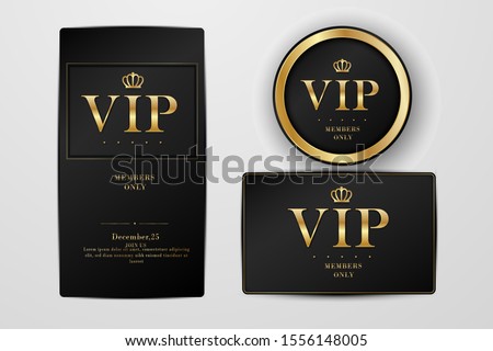 VIP party premium invitation cards posters flyers. Black and golden design template set. Royalty-Free Stock Photo #1556148005
