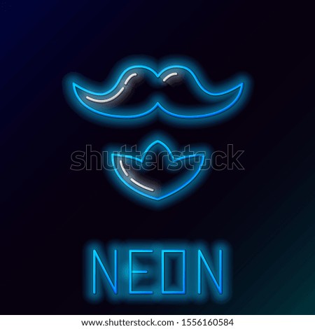 Blue glowing neon line Mustache and beard icon isolated on black background. Barbershop symbol. Facial hair style. Colorful outline concept. Vector Illustration