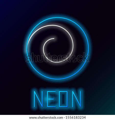Blue glowing neon line Roll bun with cinnamon icon isolated on black background. Bakery products. Colorful outline concept. Vector Illustration