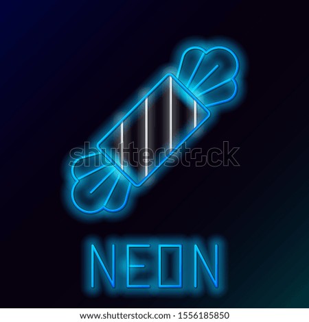 Blue glowing neon line Candy icon isolated on black background. Happy Halloween party. Colorful outline concept. Vector Illustration