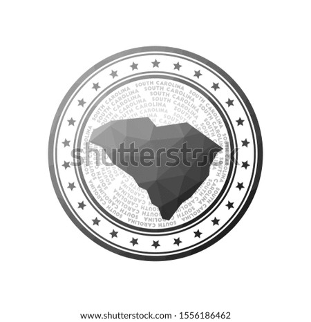 Flat low poly stamp of South Carolina. Polygonal South Carolina badge. Trendy vector logo of the us state.
