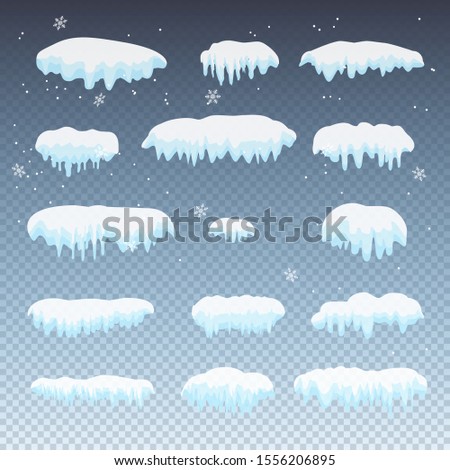2023 Snow caps snowballs, snowdrifts ice set. Snow cap capped mountain icicles vector Happy New Year and Merry Christmas Decoration template pattern winter holiday party elements transparent cartoon Royalty-Free Stock Photo #1556206895