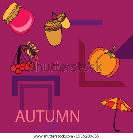 Vector of Autumn, Fall season theme, pumpkin, jam, umbrella. Set of cute colorful icon collection. Vector background.