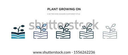 plant growing on book icon in different style vector illustration. two colored and black plant growing on book vector icons designed in filled, outline, line and stroke style can be used for web,