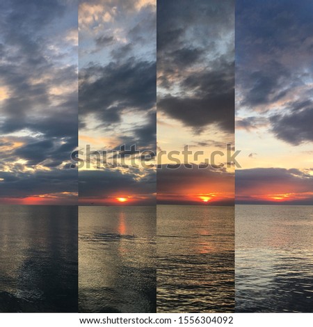 4 Sceneries of sunset and the sea in vertical layout at Bang Pu, Samut Prakan, Thailand, Southeast Asia. The picture was taken in December 2017.