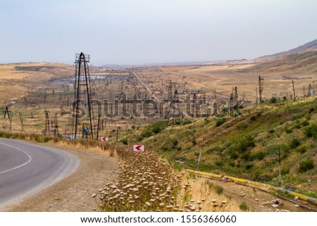 Oil fields in Azerbaijan seen from a road