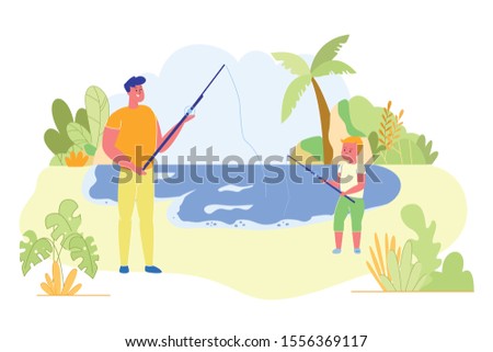 Informative Banner, Dad and Son Chat Fishing.