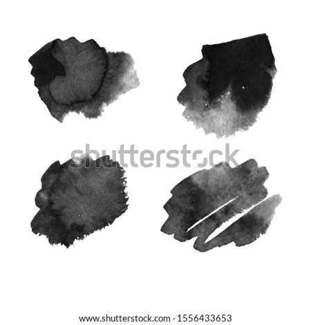 Vector Brush Stroke set. Grunge Ink pen. Distressed quill. Black Modern Textured pen Stroke. Curls of a spiral drawn with ink by a sharp feather