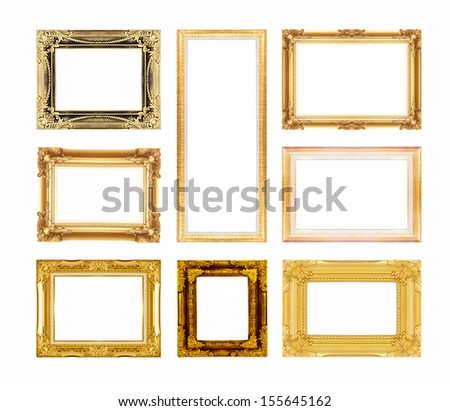 Set of gold picture frame isolated on white background