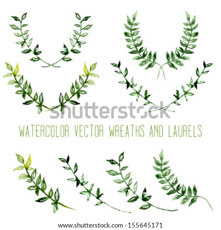 Watercolor vintage floral trendy set of wreaths and laurels