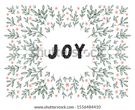 Vector Christmas Holiday frame with lettering. Floral branch and berries. Greeting card design