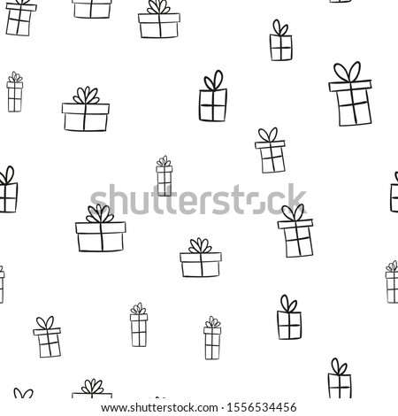 Gift box doodles seamless pattern. Christmas present background texture.