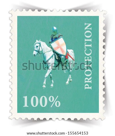 Label for various business advertisements stylized as green vintage post stamp - portrait view 