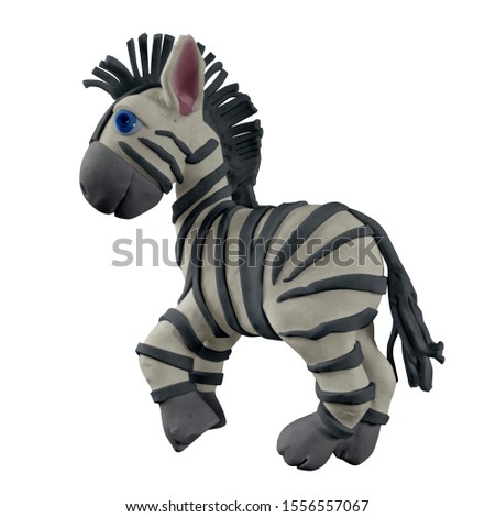 Cute zebra  handmade with plasticine. Isolated on white background – Image