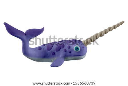 Cute narwhal handmade with plasticine. Isolated on white background – Image