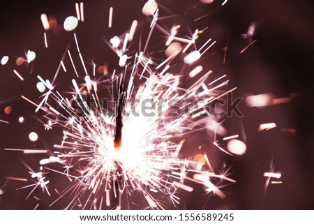 Burning sparkler firework. Happy new year and Merry christmas concept. Winter Xmas decoration. Realistic light effect. Party, Holiday decoration. Happy holidays. 