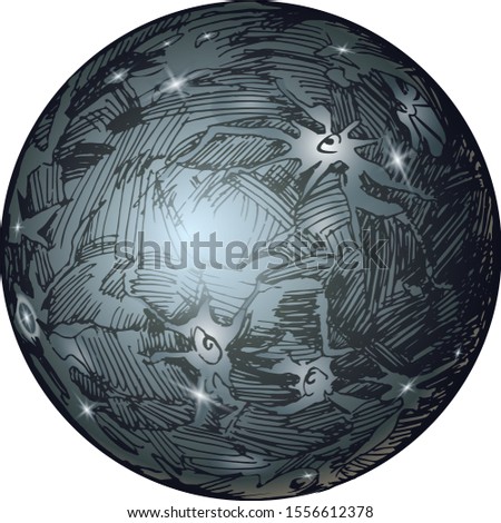 decorative satellite or planet of the Solar system, Callisto, Ganymede or Dione, vector illustration isolated on white background in hand drawn or clip art style