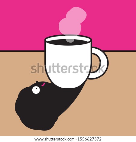 Smiling Girl Shaped Shadow Under A Coffee Cup Concept Card Character illustration