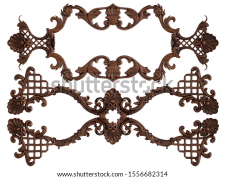 Wood ornament on a white background. Isolated. 3D illustration