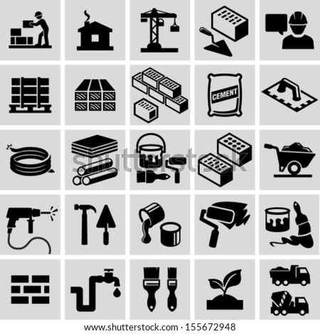 Construction, building materials, construction equipment icons Royalty-Free Stock Photo #155672948