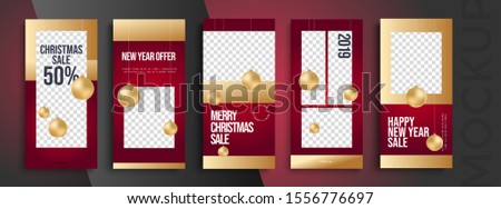 Editable Christmas and New Year stories vector template for social media. Instagram Stories