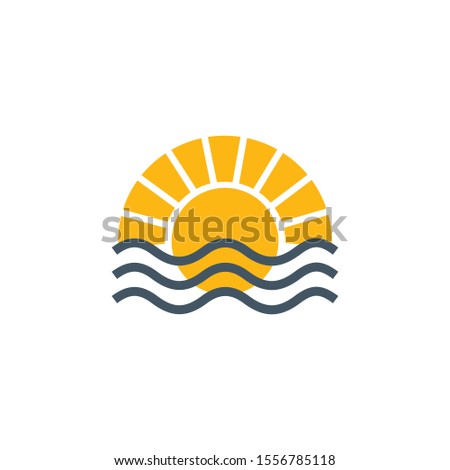 Travel logo template. Sun with sea waves. Stock Vector illustration isolated on white background.