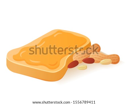 Sandwich with peanut butter on bread. Fried toast.Realistic food illustration. Vector.