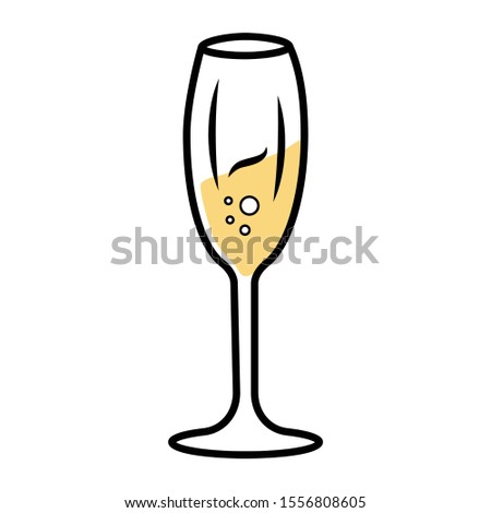 Sparkling wine yellow color icon. Tulip wineglass. Champagne. Alcohol beverage. Party cocktail. Sweet aperitif drink. Tableware, glassware for bar, restaurant. Isolated vector illustration