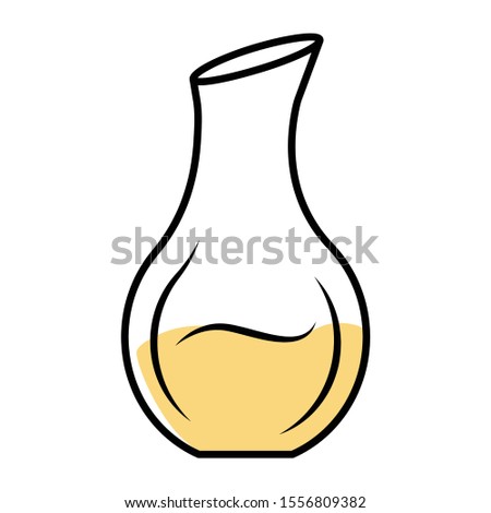 Sparkling wine service yellow color icon. Decorative decanter with alcohol beverage. Aperitif drink. Party, holiday. Bar, restaurant, winery glassware, tableware. Isolated vector illustration