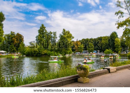 Catamaran pond for relaxing in a green park