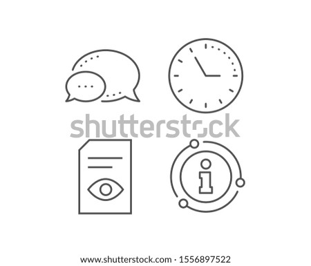 View Document line icon. Chat bubble, info sign elements. Open Information File sign. Paper page with Eye concept symbol. Linear view Document outline icon. Information bubble. Vector