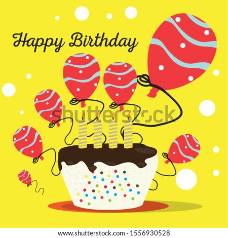Happy birthday card with a cake and balloons - Vector illustration