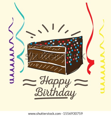 Happy birthday card with a piece of cake - Vector illustration
