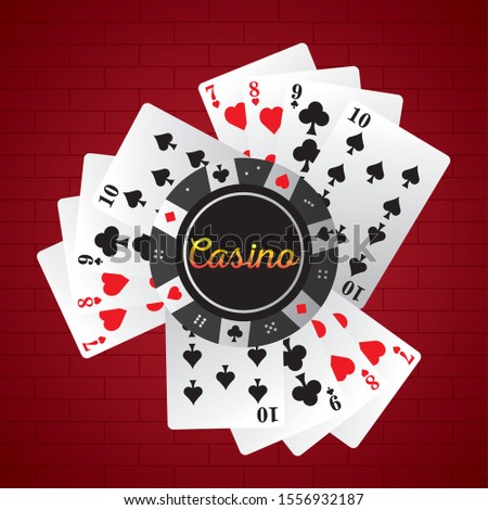 Poker cards with a poker chip on a casino background - Vector illustration