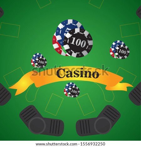 Blackjack board with poker chips on a casino background - Vector illustration