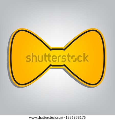 Bow Tie icon. Flat orange icon with overlapping linear black icon with gray shadow at whitish background. Illustration.