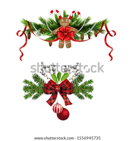 Christmas decorations with fir tree and decorations