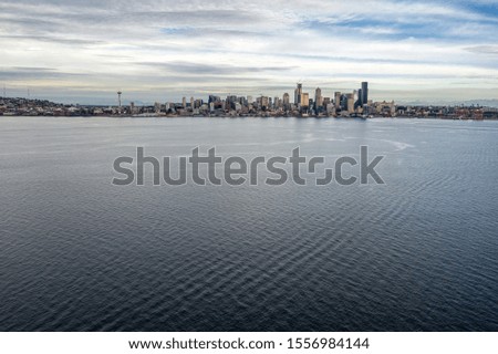 Picture shows a drone view on the Seattle City Skyline