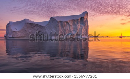 Midnight Sun in Ilulissat Icefjord, Greenland