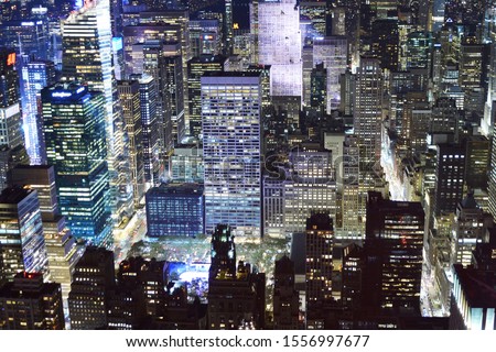 New York city sky scrappers night time aerial or top view
