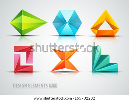 Vector origami icons. Design elements. Diamond. Abstract logo icons