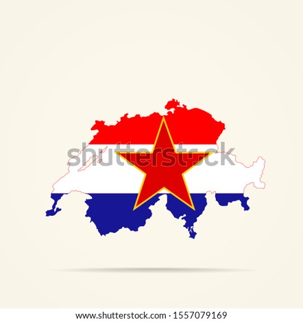 Vector map of Switzerland combined with Yugoslavia flag.