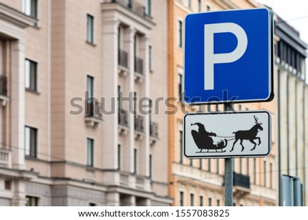 A parking sign for Santa reindeer and sleigh, new year - christmas concept - image