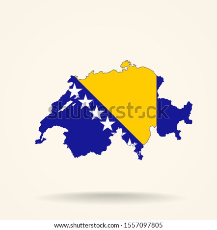 map of Switzerland combined with Bosnia and Herzegovina flag.