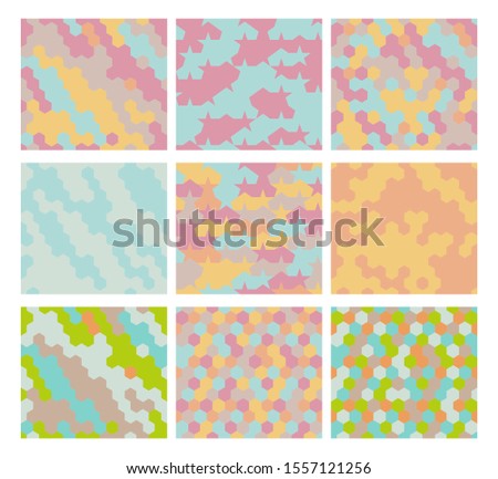 Set of colorful contrasting geometric seamless patterns