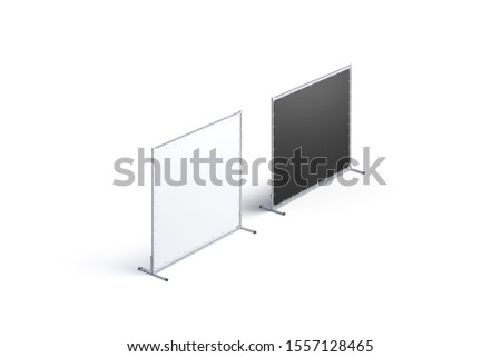 Blank black and white press wall mockup set, side view, 3d rendering. Empty commercial standee mock up isolated. Clear visual frame for paparazzi conference mokcup template.